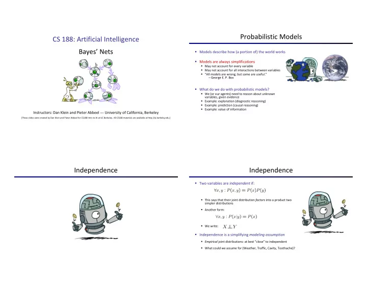 probabilistic models cs 188 artificial intelligence
