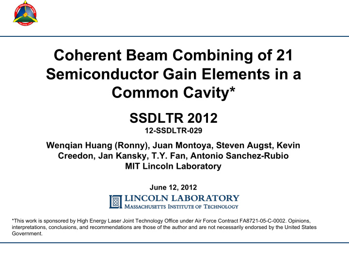 coherent beam combining of 21 semiconductor gain elements