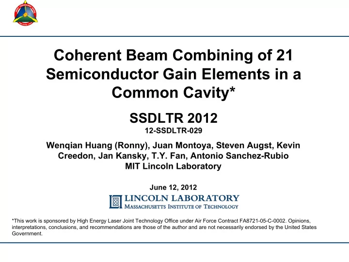 coherent beam combining of 21 semiconductor gain elements