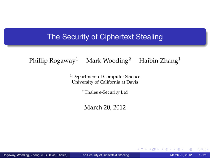 the security of ciphertext stealing