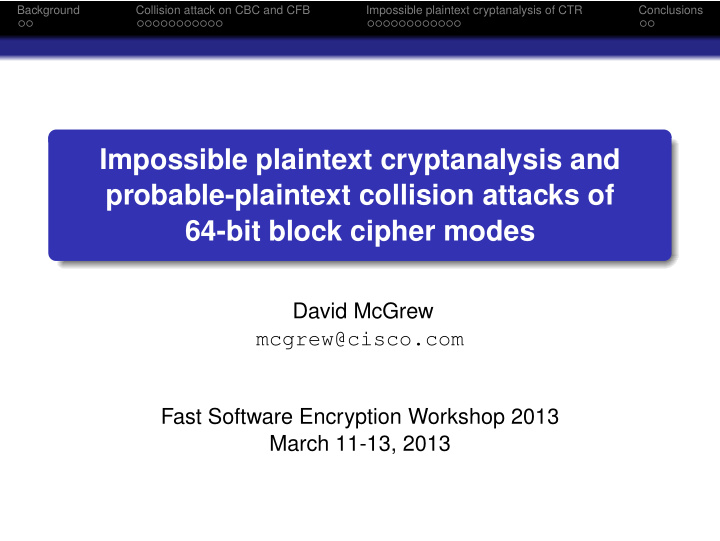impossible plaintext cryptanalysis and probable plaintext