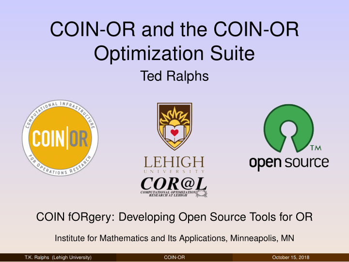 coin or and the coin or optimization suite