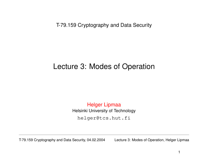 lecture 3 modes of operation
