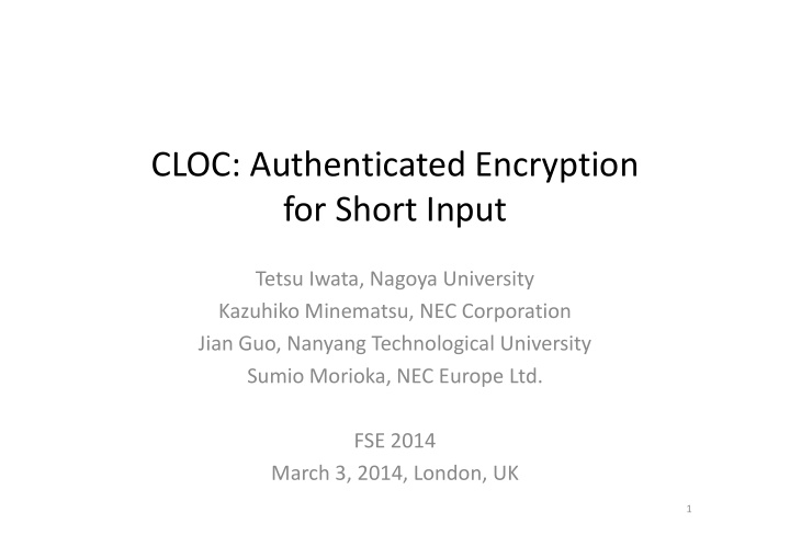 cloc authenticated encryption for short input