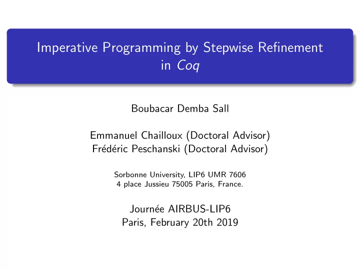 imperative programming by stepwise refinement in coq