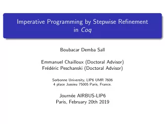 Imperative Programming by Stepwise Refinement in Coq  Boubacar Demba Sall  Emmanuel Chailloux