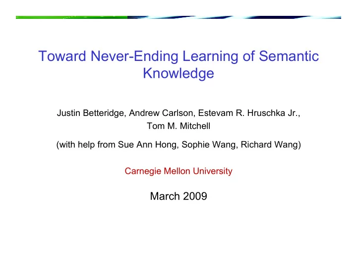 toward never ending learning of semantic knowledge