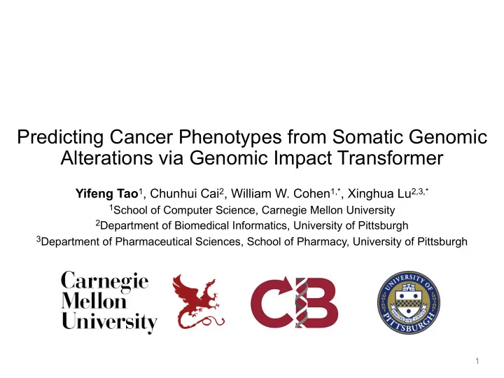 predicting cancer phenotypes from somatic genomic