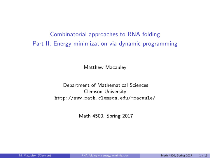 combinatorial approaches to rna folding part ii energy