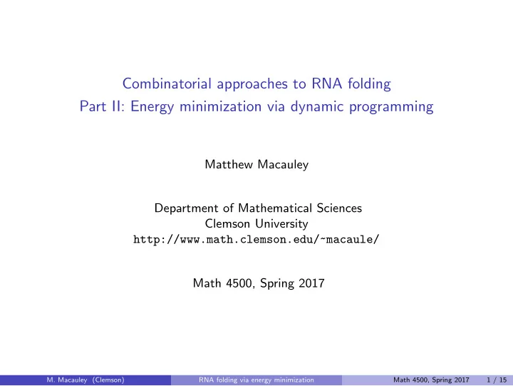 combinatorial approaches to rna folding part ii energy