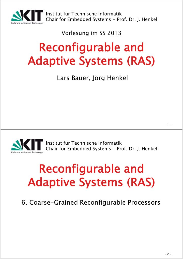 reconfigurable and adaptive systems ras