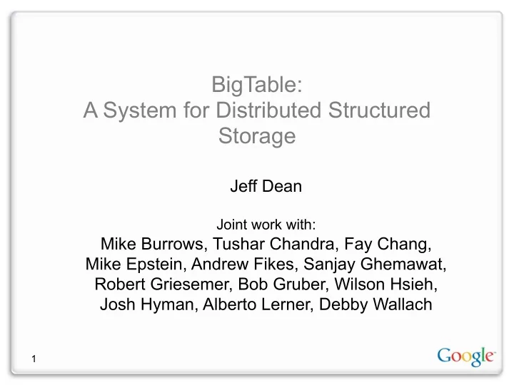 bigtable a system for distributed structured storage