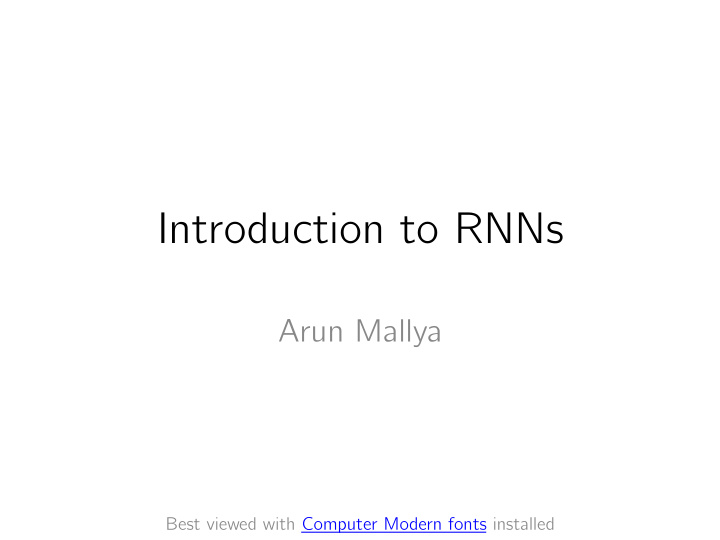 introduction to rnns