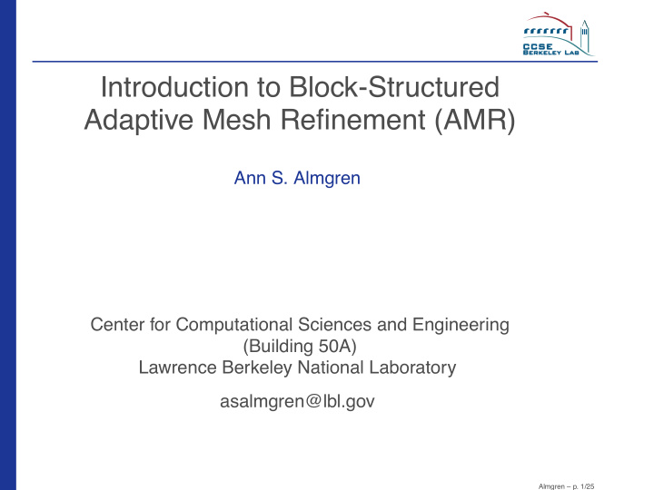 introduction to block structured adaptive mesh refinement