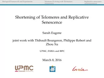 Shortening of Telomeres and Replicative  Senescence  Sarah Eugene  joint work with Thibault