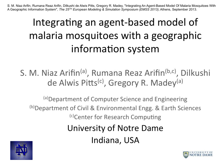 integra ng an agent based model of malaria mosquitoes