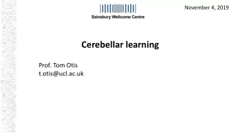 Cerebellar learning  Prof. Tom Otis  t.otis@ucl.ac.uk  Brief overview of cerebellum