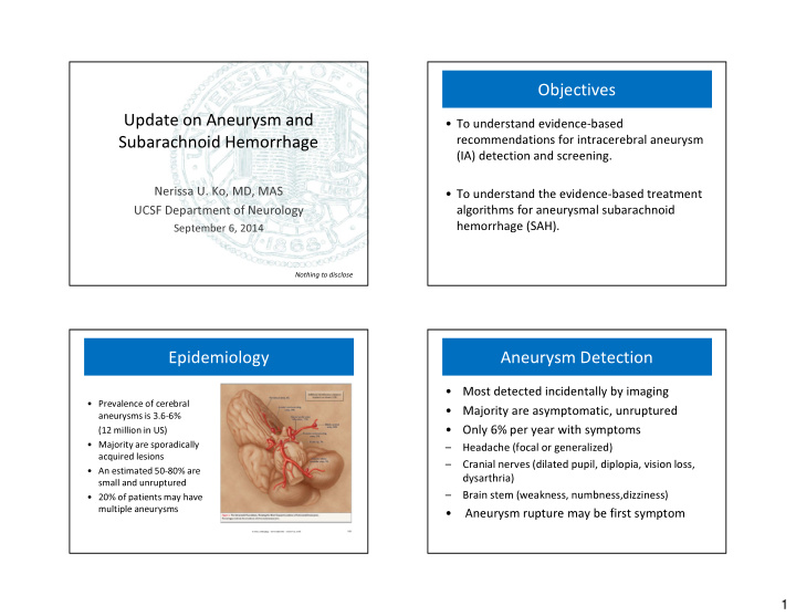objectives update on aneurysm and