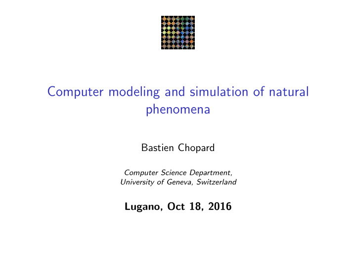 computer modeling and simulation of natural phenomena