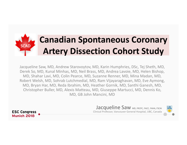 canadian spontaneous coronary artery dissection cohort