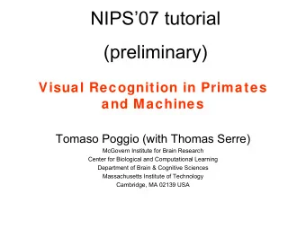 NIPS07 tutorial  (preliminary)  Visual Recognition in Primates  and Machines  Tomaso  Poggio