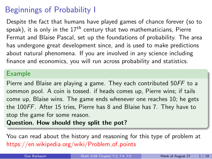 beginnings of probability i