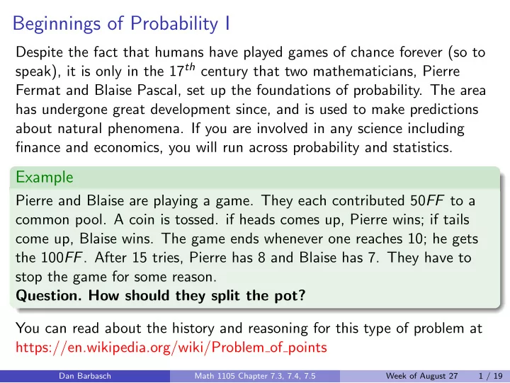 beginnings of probability i