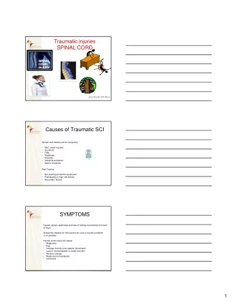 Traumatic injuries  SPINAL CORD  Jennie Trkulja RN, BScN, ENC (c)  Causes of Traumatic SCI  Spinal