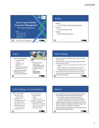Outline  Cases in Sport Related  Case 1:  Concussion Management  16 y/o FB Player, helmet to
