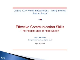 Effective Communication Skills  The People Side of Food Safety  Stan Cherkasky  Comprehensive