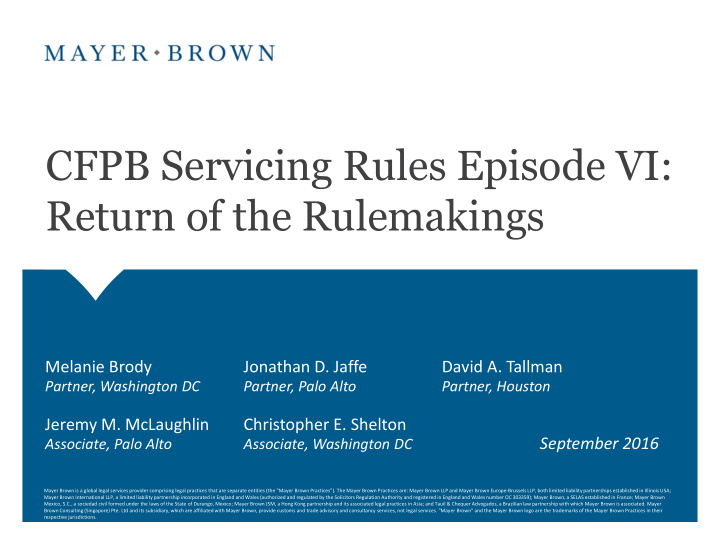 cfpb servicing rules episode vi return of the rulemakings