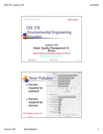 CEE 370  Environmental Engineering  Principles  Lecture #24  Water Quality Management II:  Rivers