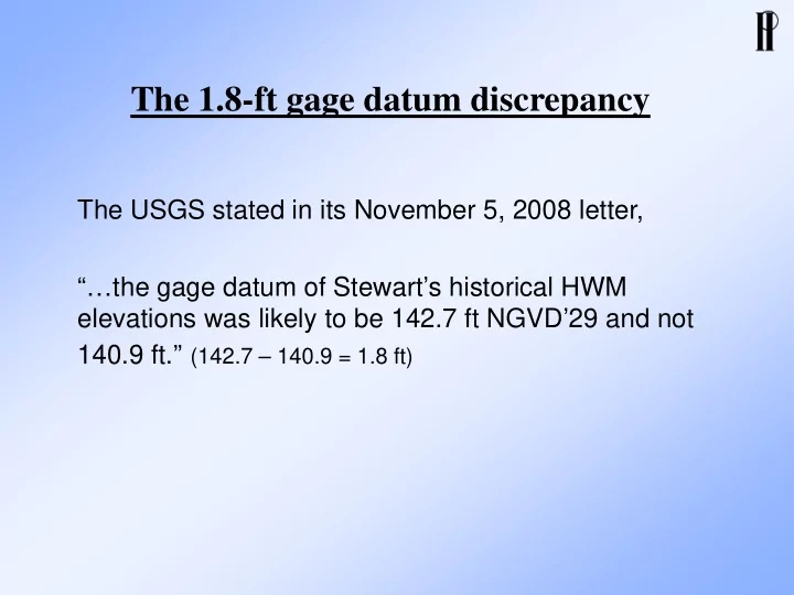 the 1 8 ft gage datum discrepancy