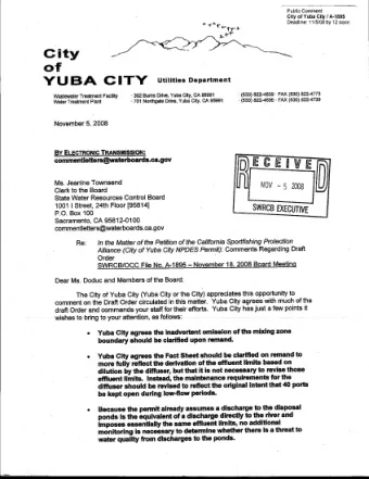 City of Yuba City  NPDES Permit  State Water Resources Control  Board  November 18, 2008  Order