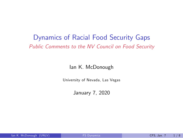 dynamics of racial food security gaps