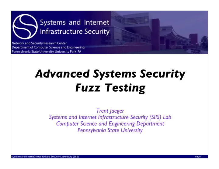 advanced systems security fuzz testing