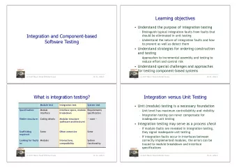 Learning objectives   Understand the purpose of integration testing   Distinguish