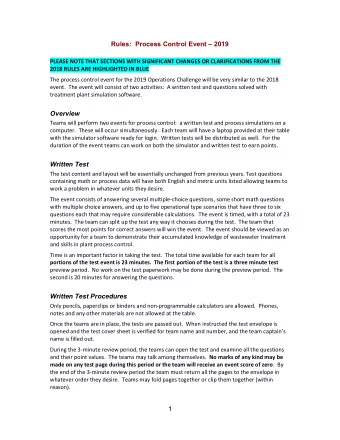 Rules:  Process Control Event  2019  PLEASE NOTE THAT SECTIONS WITH SIGNIFICANT CHANGES OR