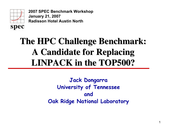 the hpc challenge benchmark the hpc challenge benchmark a