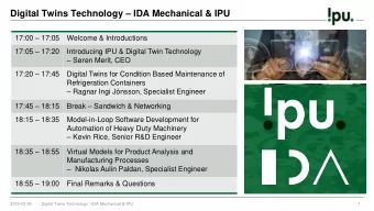 Digital Twins Technology  IDA Mechanical &amp; IPU 17:00  17:05 Welcome &amp; Introductions