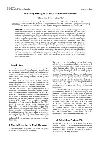 Breaking the cycle of submarine cable failures G.Richardson 1 , J. Shaw 2 and K.Wells 3 1 Glen