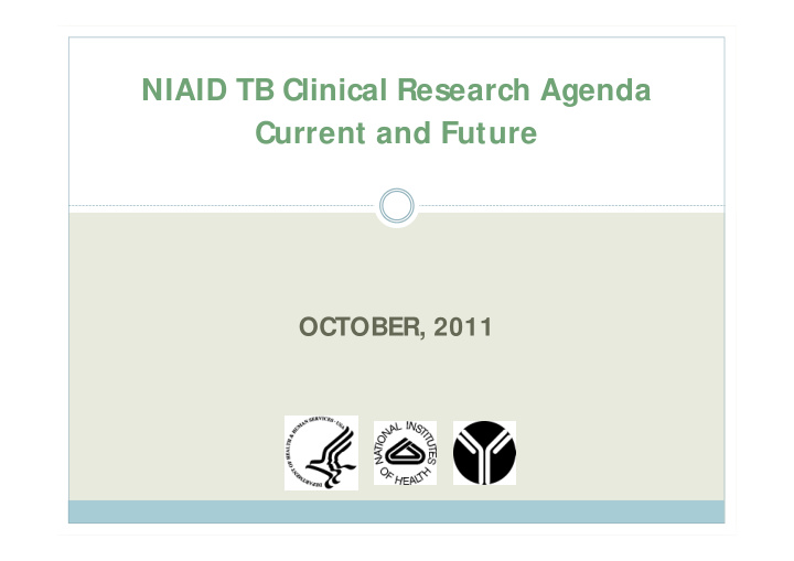 niaid tb clinical research agenda current and future