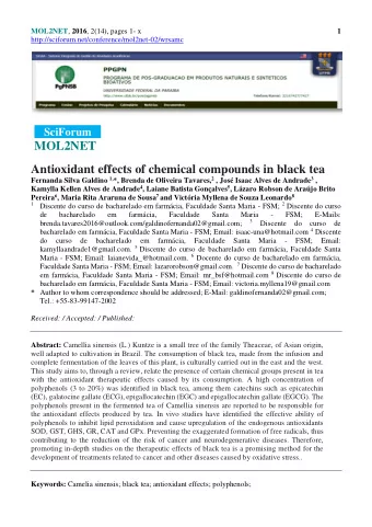 MOL2NET  Antioxidant effects of chemical compounds in black tea Fernanda Silva Galdino 1, *, Brenda