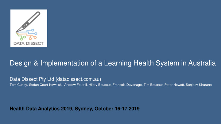 design implementation of a learning health system in