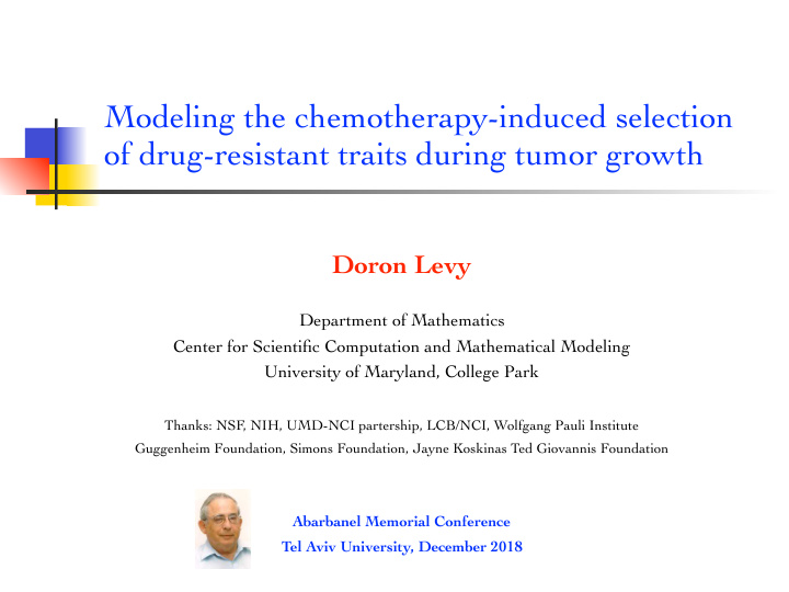 modeling the chemotherapy induced selection of drug