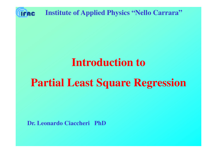 i t introduction to d ti t partial least square regression