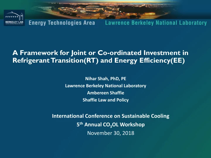 a framework for joint or co ordinated investment in