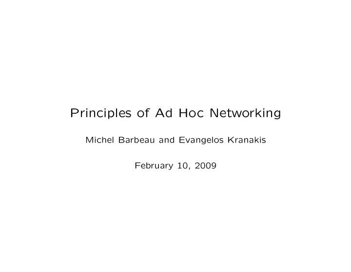 principles of ad hoc networking