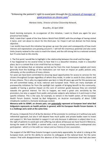 Enhancing the patient's' right to avoid pain through the EU network of manager of good practices