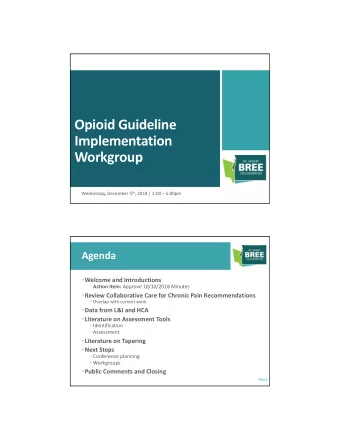 Opioid Guideline  Implementation  Workgroup Wednesday, December 5 th , 2018 | 3:00  5:00pm